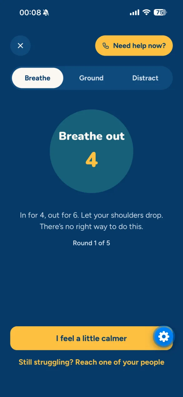 The Calm down screen: a breathing guide.