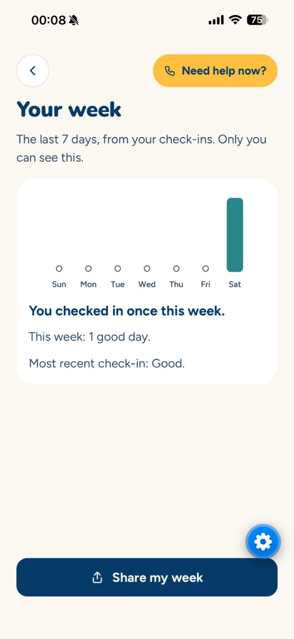 The Your week screen: your check-ins from the last 7 days.